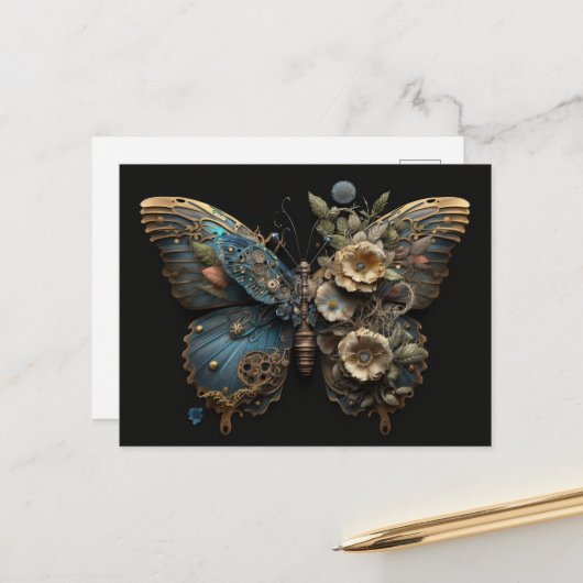 Vintage Blume Steampunk Butterfly Postkarte (Vorderseite/Rückseite Beispiel)