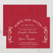 Vintage Blume Swirbeln Monogramm Save the Date RED (Vorne/Hinten)