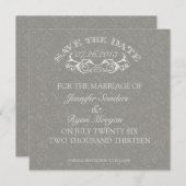 Vintage Blume Swirl Monogramm Save the Date grau (Vorne/Hinten)