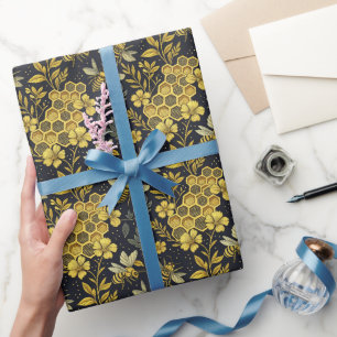Vintage Blume und Bienen Geschenkpapier