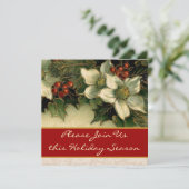 Vintage Blume und Holly Einladung (Stehend Vorderseite)