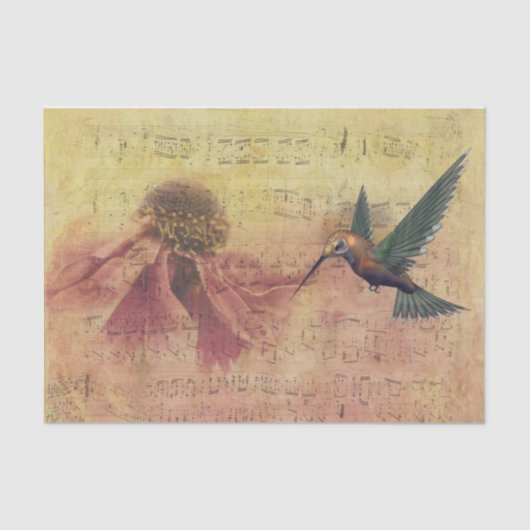 Vintage Blume und Hummingbird - Musikhinweise Seidenpapier (Vorderseite)