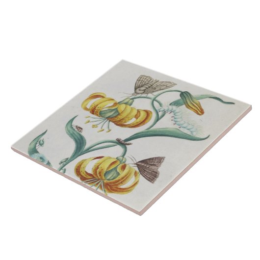 Vintage Blume und Insektendekoration Fliese (Seite)