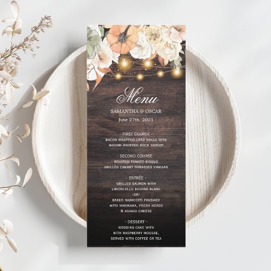 Vintage Blume und Kürbis Herbst Menükarte