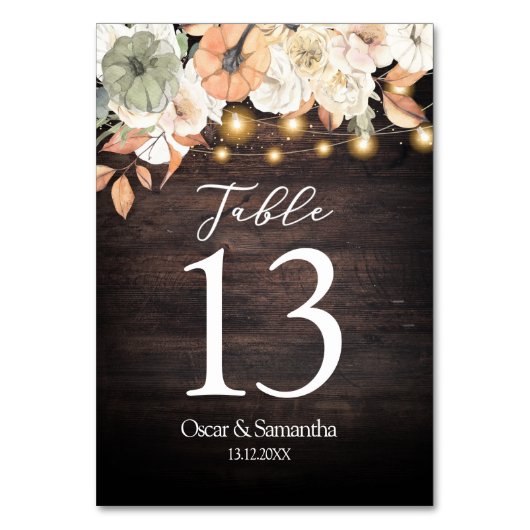 Vintage Blume und Kürbis Herbst Tischnummer (Vorderseite)