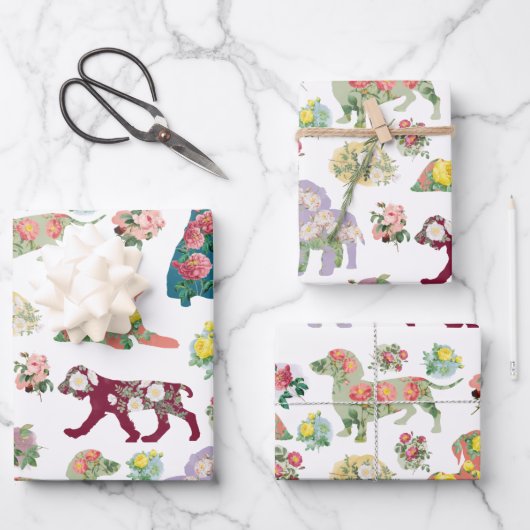 Vintage Blume und Muster für Hunde Geschenkpapier Set (Vorderseite)