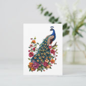 Vintage Blume und Pfau Postkarte (Stehend Vorderseite)
