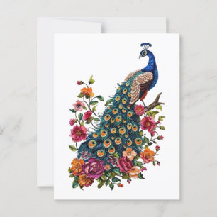 Vintage Blume und Pfau Postkarte