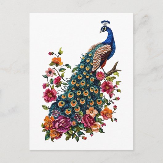 Vintage Blume und Pfau Postkarte (Vorderseite)