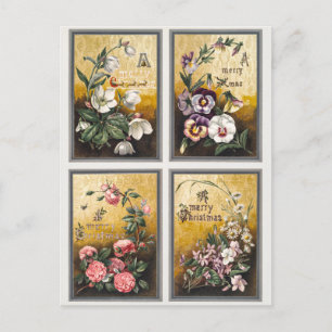 Vintage Blume und Rentier mit Schlitten (1865-1899 Feiertagspostkarte