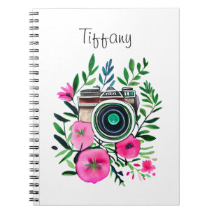 Vintage Blume und Retro-Kamera Personalisiert Notizblock