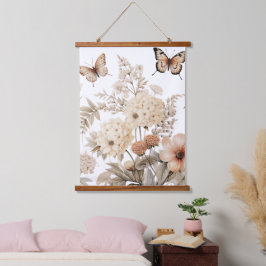 Vintage Blume und Schmetterlinge Wandteppich Mit Holzrahmen