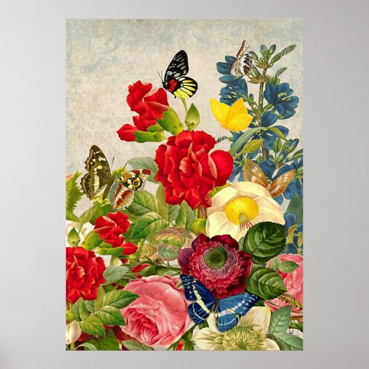 Vintage Blume und Schmetterlinge wertvolles Plakat (Vorne)