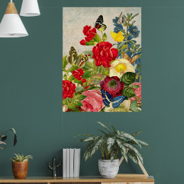 Vintage Blume und Schmetterlinge wertvolles Plakat