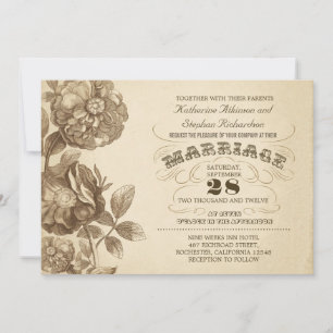 Vintage Blume und typografische Hochzeitseinladung Einladung