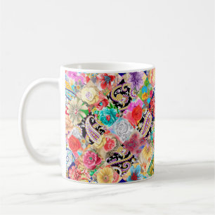 Vintage Blume und Vögel nahtlose Muster, Rückgrat Kaffeetasse