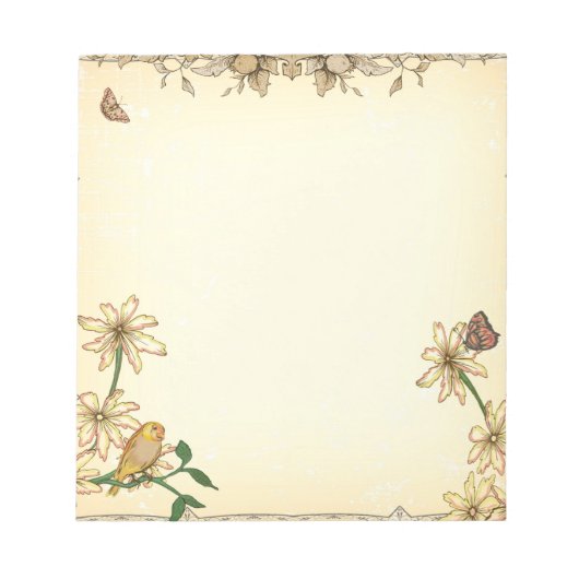 Vintage Blume und Vögel Notizblock (Vorderseite)