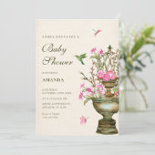 Vintage Blume Vase Bouquet Garten Babydusche Einladung (Stehend Vorderseite)