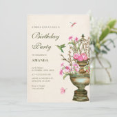 Vintage Blume Vase Bouquet Garten Geburtstag Einladung (Stehend Vorderseite)