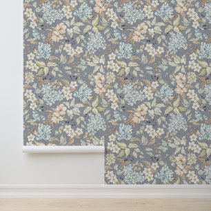 Vintage Blume Verlasse Berries Branches Cool Grau Tapete