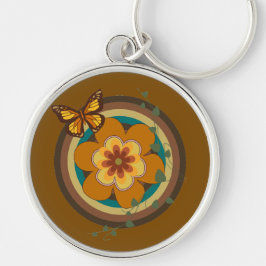 Vintage-Blume, Vintage-Stil, Blume und Rund  Schlüsselanhänger