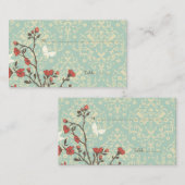 Vintage Blume Vogel + Damast Hochzeit Platzkarte (Vorne/Hinten)