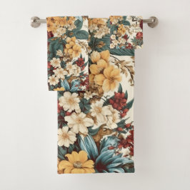 Vintage Blume von Rose, Tulip, Lilies und Daisies Badhandtuch Set