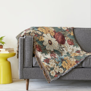 Vintage Blume von Rose, Tulip, Lilies und Daisies Decke