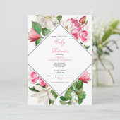 Vintage Blume Weiß und Rosa Magnolia Kinderdusche Einladung (Stehend Vorderseite)