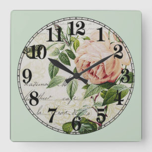 Vintage Blume Zeichne Quadratische Wanduhr