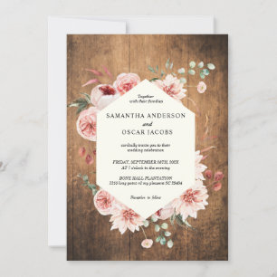 Vintage Blume zur Hochzeit von Holz und Wasserfarb Einladung