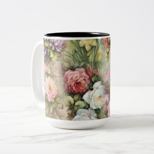 Vintage Blume Zweifarbige Tasse (Vorderseite Links)