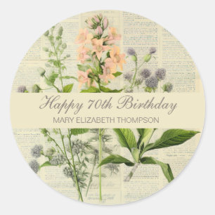 Vintage-Blumen 70. Geburtstag Runder Aufkleber