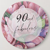 Vintage-Blumen-90. Geburtstagsfeier Button (Vorderseite)