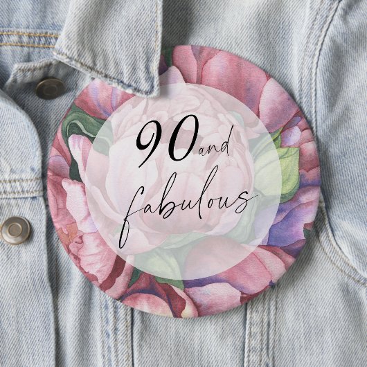 Vintage-Blumen-90. Geburtstagsfeier Button (Beispiel)