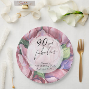Vintage-Blumen-90. Geburtstagsfeier  Pappteller