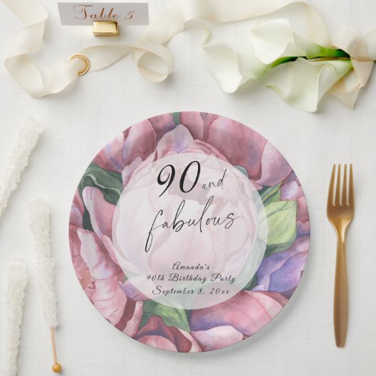 Vintage-Blumen-90. Geburtstagsfeier Pappteller (Hochzeit)
