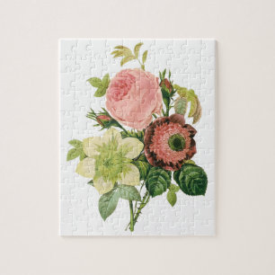 Vintage Blumen, Anemonen Rosen Clematis von Redout Puzzle
