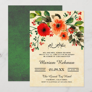 Vintage-Blumen-Aqiqah für Baby-Mädchen Einladung