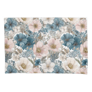Vintage Blumen-Aquarell Blau Rosa Kissenbezug