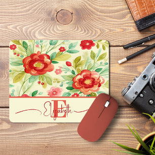 Vintage-Blumen-Aquarell-Elegantes-Chic-Monogramm Mousepad