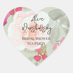 Vintage-Blumen-Aquarell Rosa Mädchen-Baby-Party H Herz-Aufkleber
