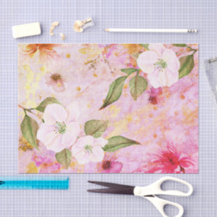 Vintage-Blumen-Aquarell & Schrift auf Rosa & Gold Seidenpapier