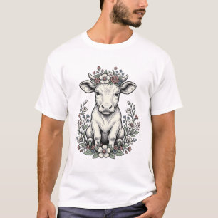 Vintage-Blumen-Baby-Kalb-Kuh-Illustration-Shirt T-Shirt