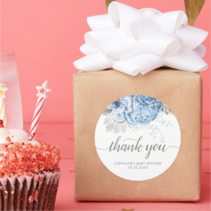 Vintage-Blumen-Baby-Shower-Pastellblau-Dankeschön Runder Aufkleber