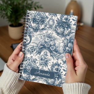 Vintage Blumen Blau toile de jouy Monogramm Notizblock