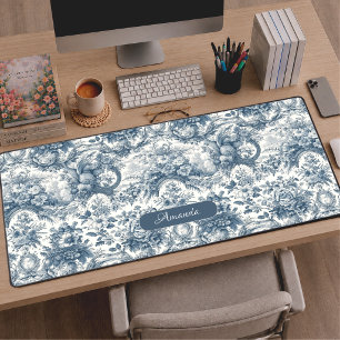 Vintage Blumen Blau toile de jouy Monogramm Schreibtischunterlage