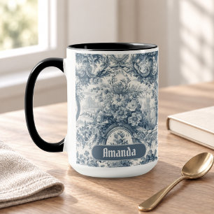 Vintage Blumen Blau toile de jouy Monogramm Tasse