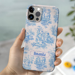 Vintage Blumen Blau Türkis Toile Jouy Monogramm Case-Mate iPhone 14 Hülle