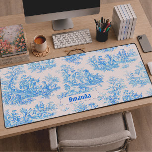 Vintage Blumen Blau Türkis Toile Monogramm Schreibtischunterlage